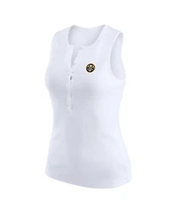 Wear by Erin Andrews Women's White Denver Nuggets Rib-Knit Henley Tank Top