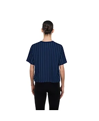 New Era Women's Navy York Yankees Throwback Meshback Pinstripe Boxy T-Shirt