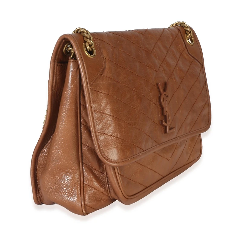 Pre-Owned Saint Laurent Caramel Crinkled Calfskin Matelasse Medium Niki Chain Satchel