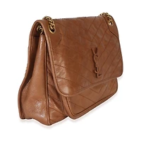 Pre-Owned Saint Laurent Caramel Crinkled Calfskin Matelasse Medium Niki Chain Satchel