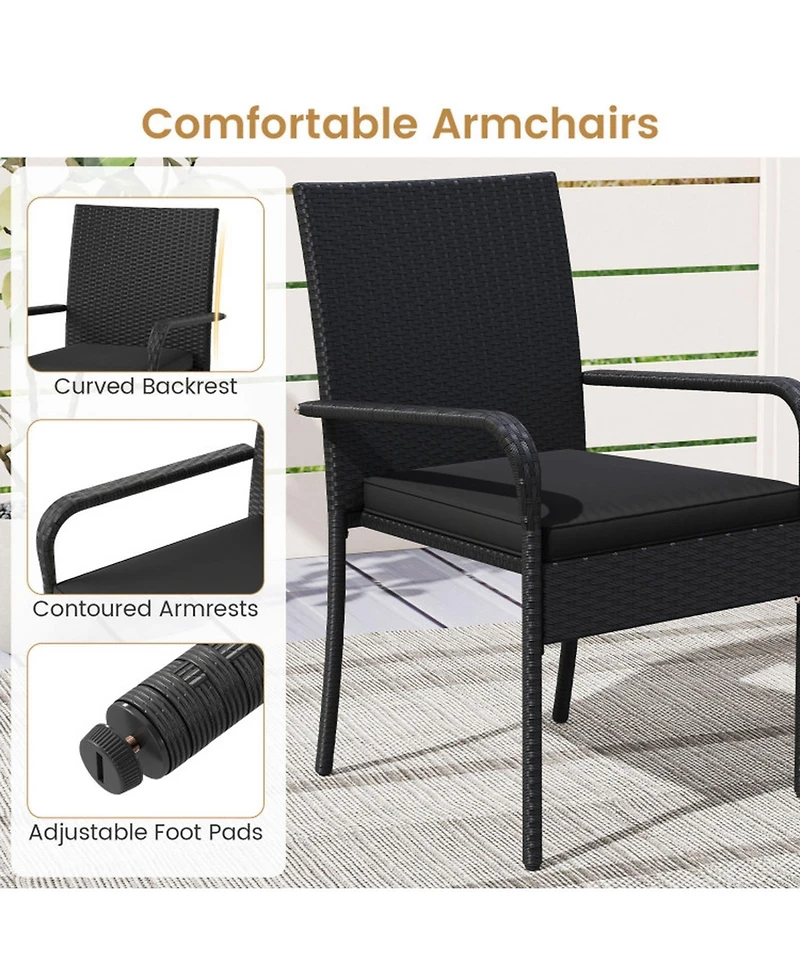 Gouun 3-Piece Pe Rattan Patio Chair Set with 2-Tier Side Table and Cushions