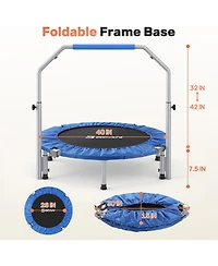 Bcan SP2 40" Blue Foldable Mini Trampoline, 330lbs Capacity, Adjustable Foam Handle, Indoor/Garden Fitness Rebounder