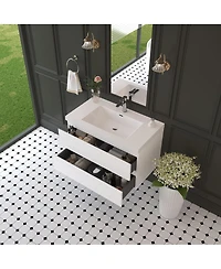 Sillysis Inch Glossy Wall Mounted Bathroom Vanity with Resin Sink and Soft Close Drawers