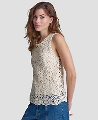 Dkny Jeans Petite Crochet Crewneck Knit Tank Top