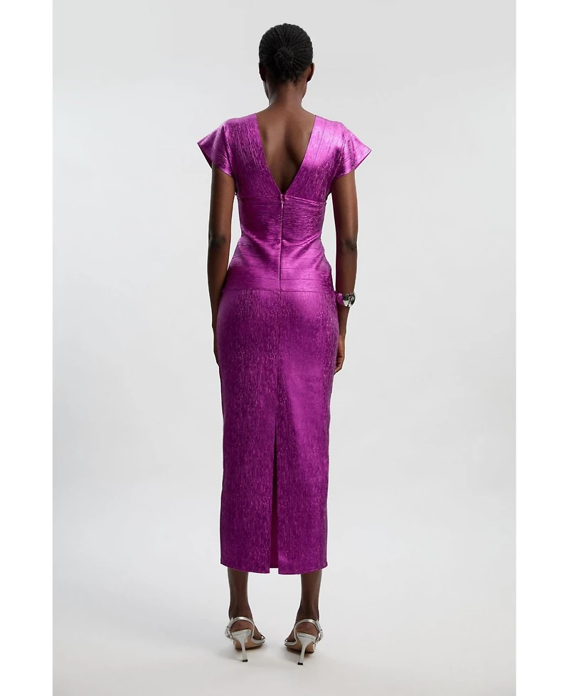 Karen Millen Women's Metallic Angel Sleeve Knit Midi Dress