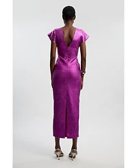 Karen Millen Women's Metallic Angel Sleeve Knit Midi Dress