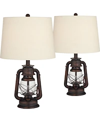Franklin Iron Works Murphy 23" High Miner Lantern Farmhouse Accent Table Lamps Set of 2 Finish Metal Living Room