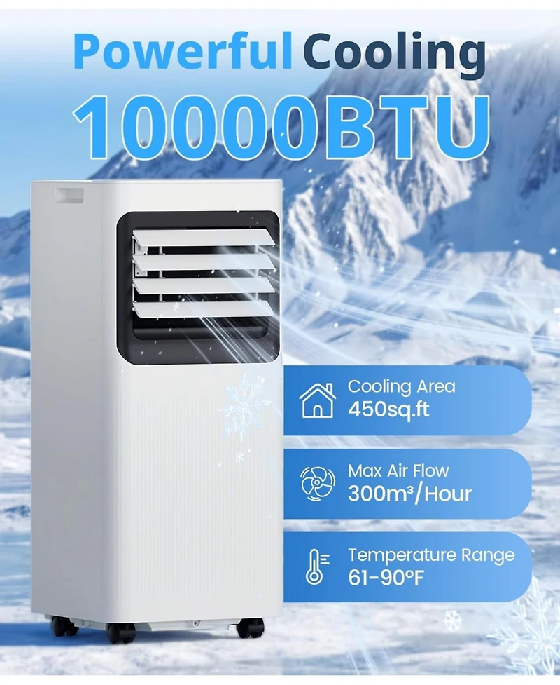Antartic Star Btu Portable Air Conditioner for Sq Ft, 4-in-1 Ac with Cool/Fan/Dehumidifier, Remote, 24H Timer
