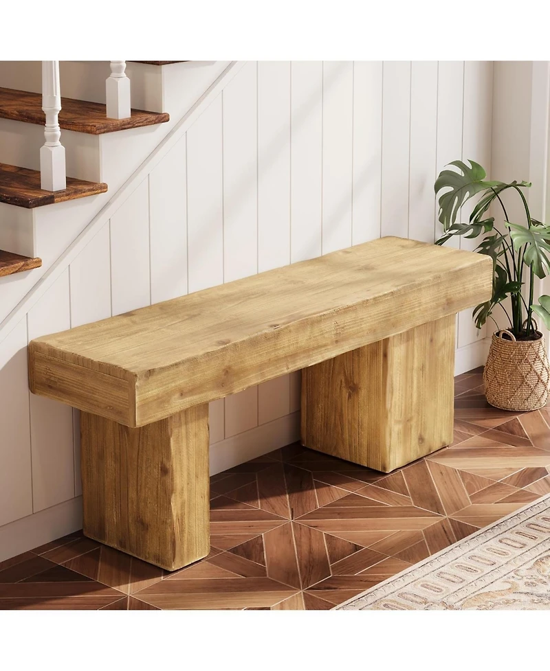 Tribesigns Solid Wood Dining Bench, 47" Farmhouse Dining Bench with Thickened Seat and Artistic Legs, Entryway Bench