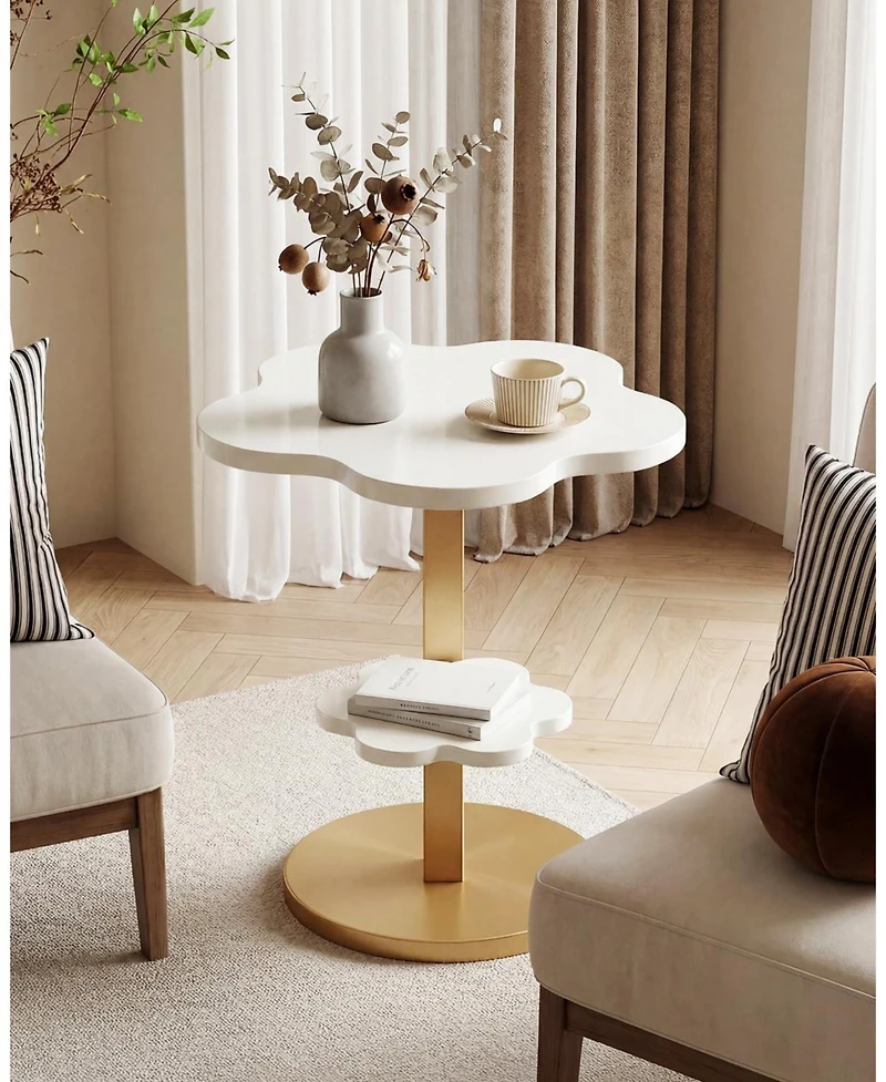 Tribesigns End Table Set of 2, 2-Tier Sofa Side Table, Flower Nightstand with C-Shaped Gold Frame, Modern Luxury Accent Table