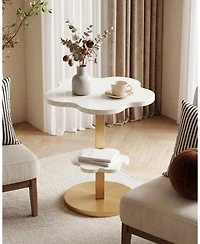 Tribesigns End Table Set of 2, 2-Tier Sofa Side Table, Flower Nightstand with C-Shaped Gold Frame, Modern Luxury Accent Table