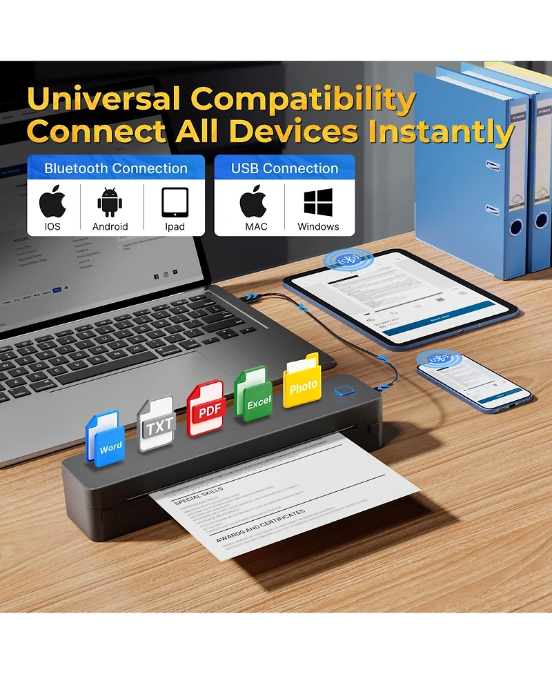 Swifint Portable A4 Thermal Printer, D830 Wireless Bluetooth Inkless Printer, Mobile Printer Compatible with iOS Android and Pc