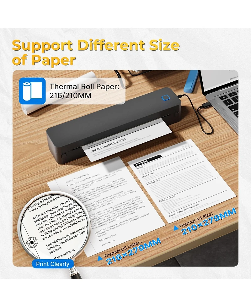 Swifint D830 Portable A4 Inkless Wireless Bluetooth Thermal Printer Compatible with iOS Android and Pc