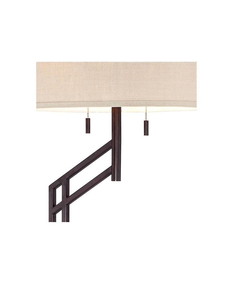 Possini Euro Design Modern Industrial Floor Lamp 61.75" Tall Angular Burlap Drum Shade for Living Room Reading Bedroom Office