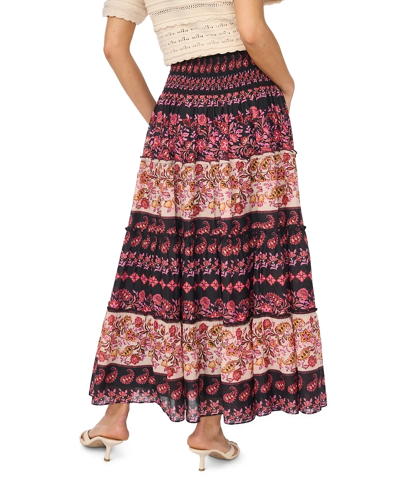 CeCe Women's Tiered Smock Waist Maxi Skirt