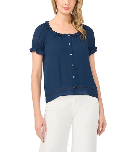 CeCe Women's Scoop Neck Short-Sleeve Blouse