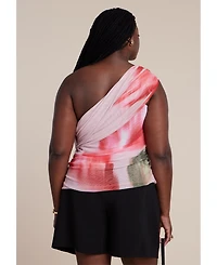 Eloquii Women's Twist Drape Sheer Mesh Top