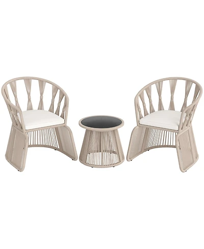 Slickblue Outdoor Rope Woven Chair Set 3 Piece with Seat Cushions