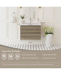 Sillysis 29.5 Inch Wall Mounted Bathroom Vanity with Resin Sink, Soft Close Drawers, Modern Storage Cabinet, Easy Installation