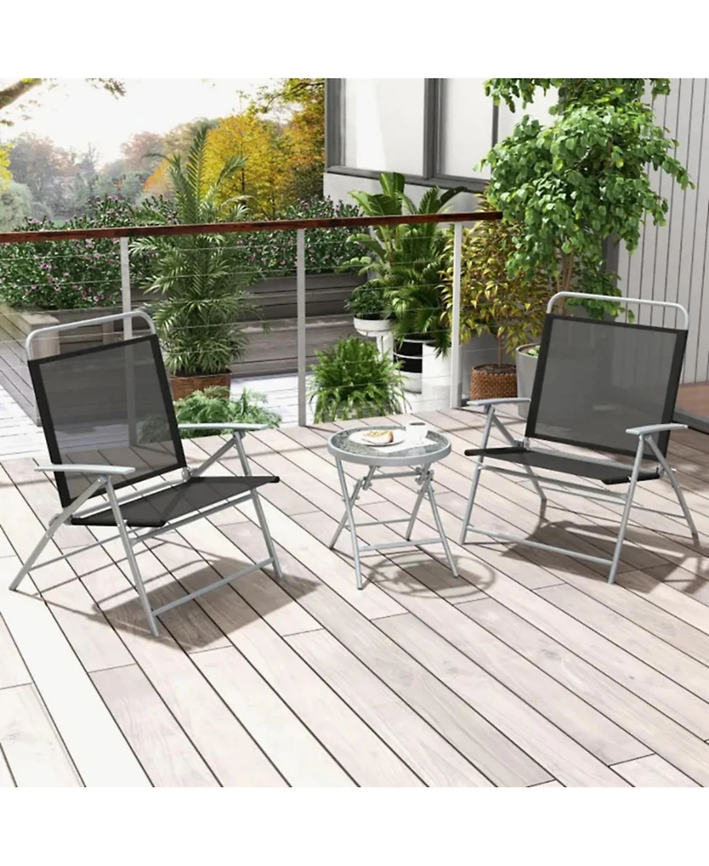 Yiortwo 3 Piece Folding Patio Furniture Set Metal Chairs with Glass Table