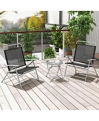 Yiortwo 3 Piece Folding Patio Furniture Set Metal Chairs with Glass Table