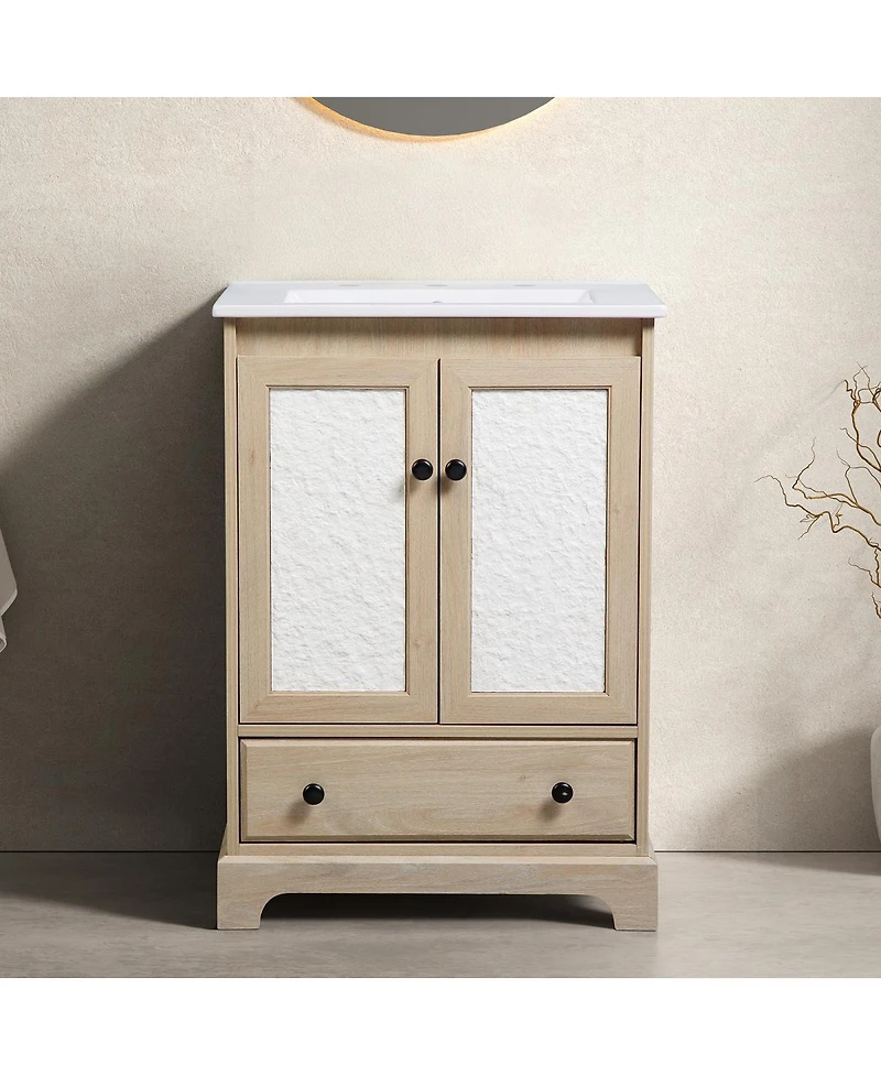 Sillysis 24 Inch Bathroom Vanity with Ceramic Sink, Soft Close Doors