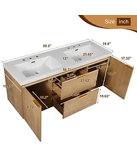 Sillysis 59 Inch Double Sink Bathroom Vanity, Wall Mounted Cabinet with Smc Countertop, Soft Close Drawers for Large Bathrooms