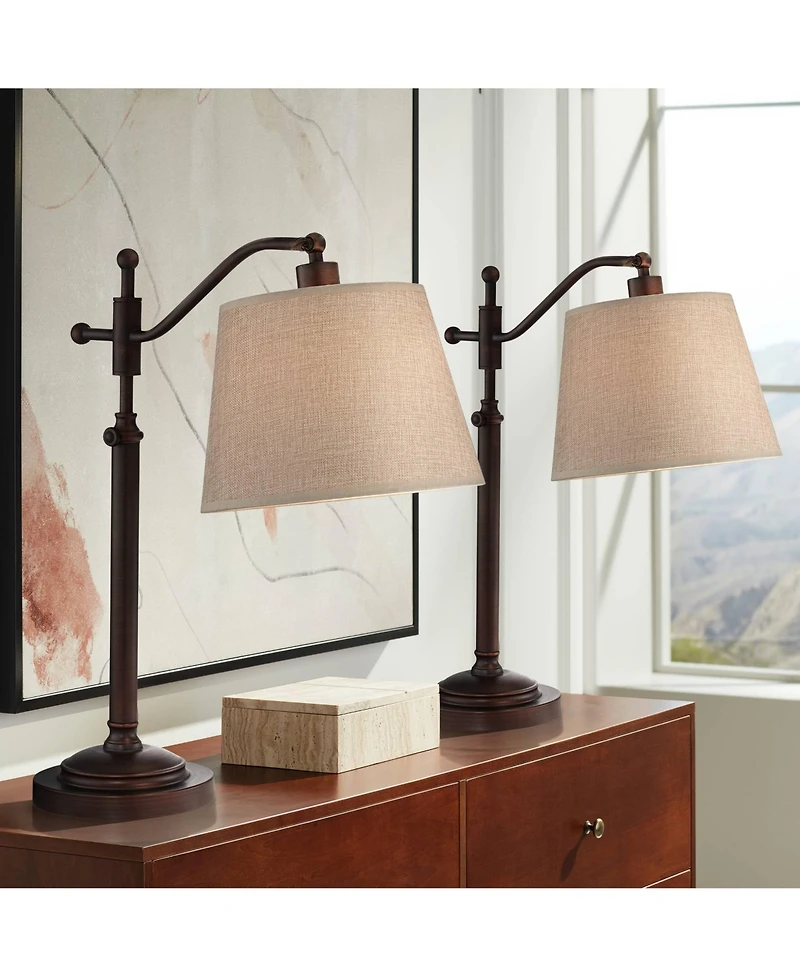 Regency Hill Adley 30 1/2" Tall Downbridge Arm Farmhouse Desk Lamps Set of 2 Adjustable Height Finish Metal