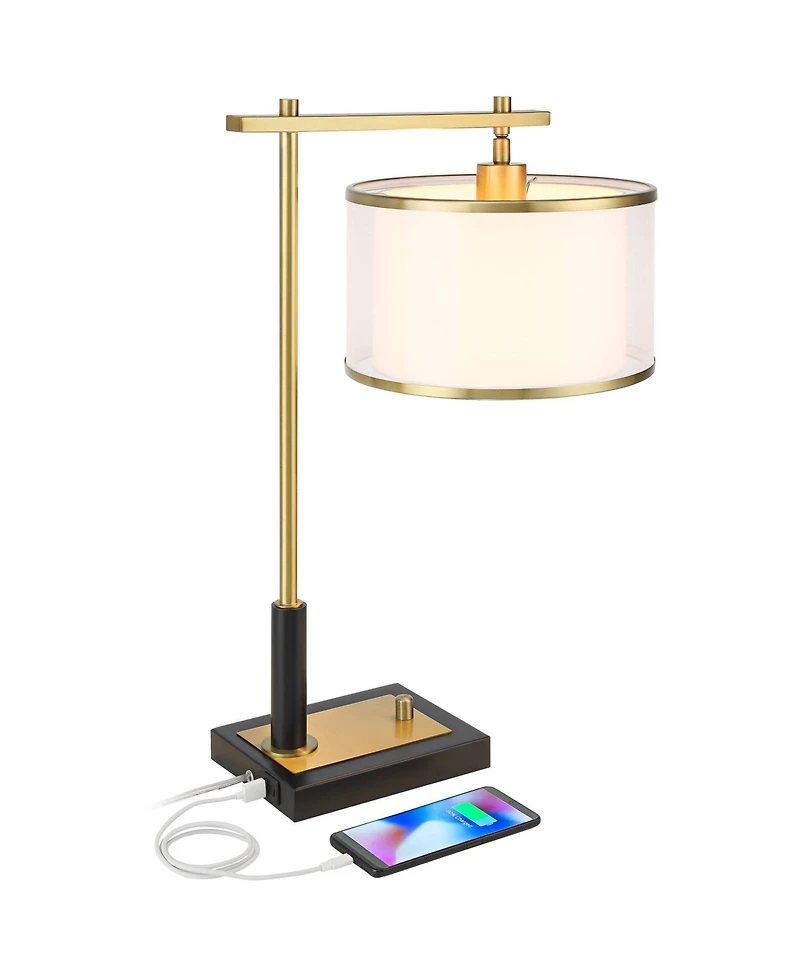 Possini Euro Design Hayven 23 1/2" High Small Mid Century Modern Desk Lamps Set of 2 Dual Usb Ports Metal Charging