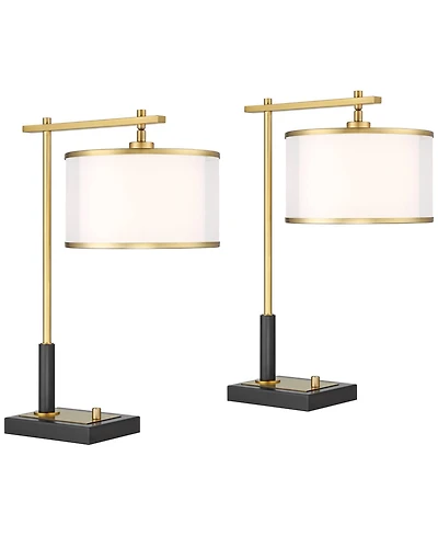 Possini Euro Design Hayven 23 1/2" High Small Mid Century Modern Desk Lamps Set of 2 Dual Usb Ports Metal Charging