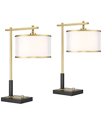 Possini Euro Design Hayven 23 1/2" High Small Mid Century Modern Desk Lamps Set of 2 Dual Usb Ports Metal Charging