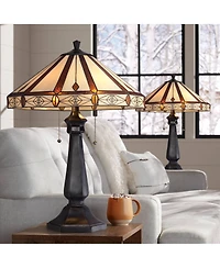 Robert Louis Tiffany Derrica 25" High Traditional Table Lamps Set of 2 Pull Chain Finish Art Glass Shade Living Room