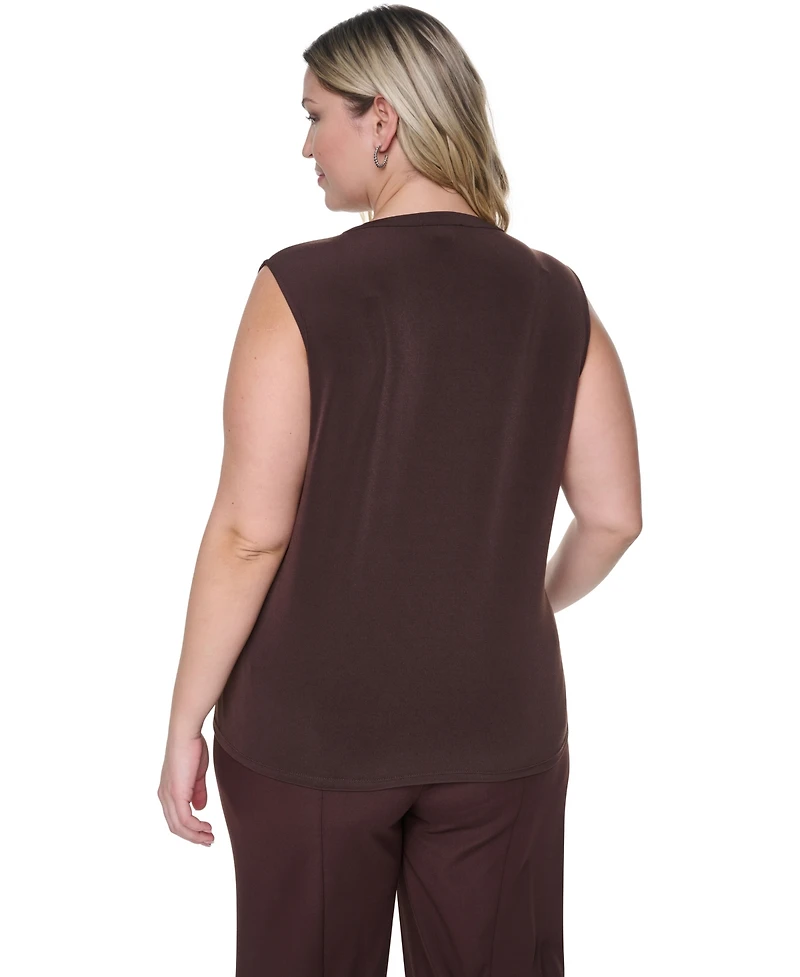 Calvin Klein Plus Sleeveless Ruffle-Front V-Neck Top
