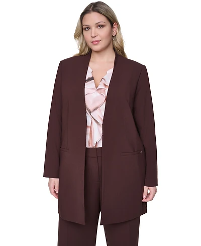 Calvin Klein Plus Collarless Open-Front Rollback-Cuff Jacket