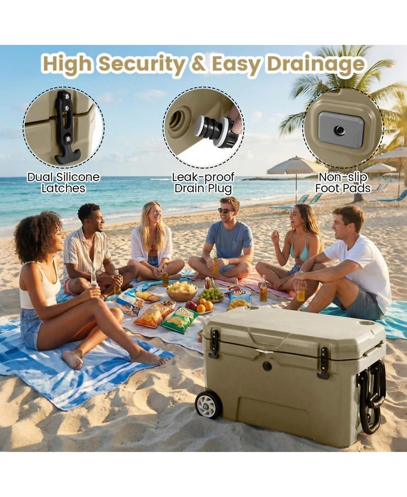 Gouun 52-Quart Wheeled Hard Cooler with 6-Day Ice Retention, 80-Can Capacity