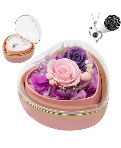 Gnuadz Preserved Rose Necklace Heart Box Gift