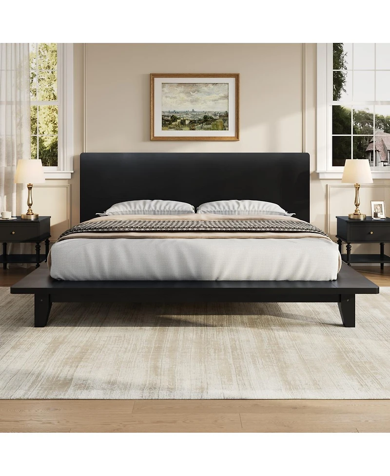 Streamdale Furniture Platform Bed Frame with Headboard , Wood Slat Support