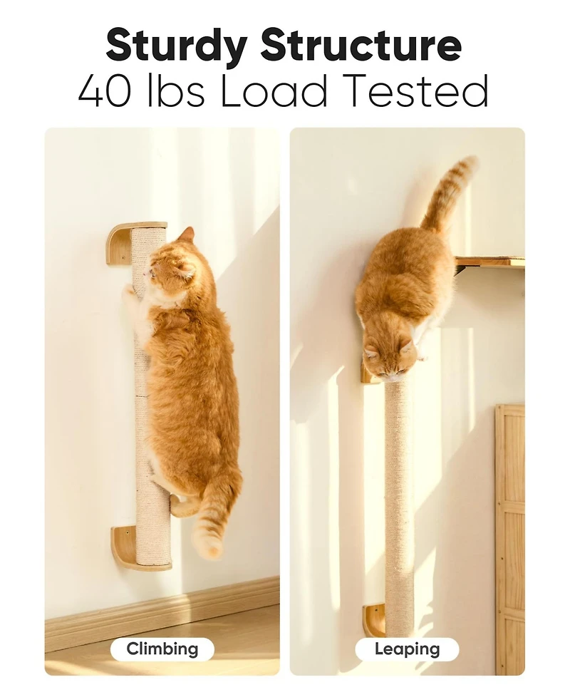 Aronkl Cat Wall Scratcher 60" Tall Mounted Kitten Sturdy Sisal Climbing Tree For Indoor Large Cats