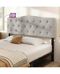 Slickblue Upholstered Tufted Headboard with 2 Ac Outlets for Queen and Full Beds