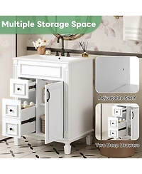 Sillysis Bathroom Vanity with Ceramic Sink, 2 Drawers and Adjustable Shelf, Modern French Freestanding Cabinet for Small Spaces
