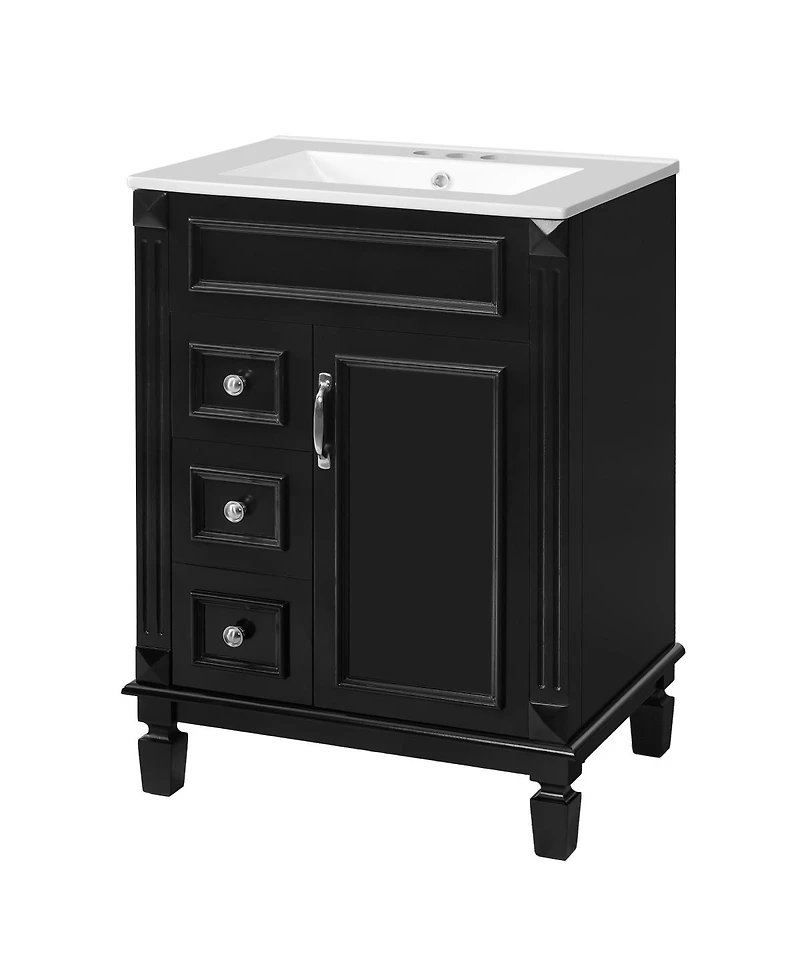 Sillysis Bathroom Vanity with Ceramic Sink, 2 Drawers and Adjustable Shelf, Modern French Freestanding Cabinet for Small Spaces