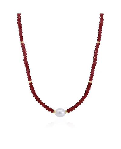 The Lovery Garnet Pearl Necklace Gold 14K