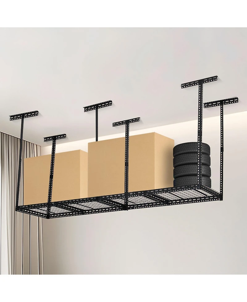 homfan 4 x 6 Foot Overhead Garage Storage Rack with Adjustable Ceiling Shelf and 330 Pound Capacity