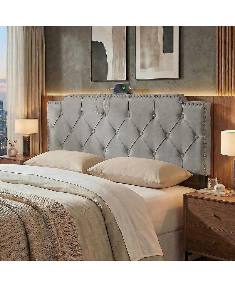 Slickblue Upholstered Bed Headboard with Rivet Accents and Tufted Soft Padded Design