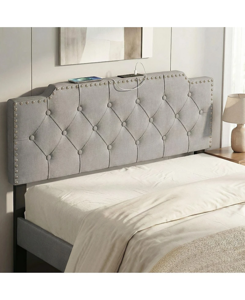 Slickblue Upholstered Bed Headboard with Rivet Accents and Tufted Soft Padded Design