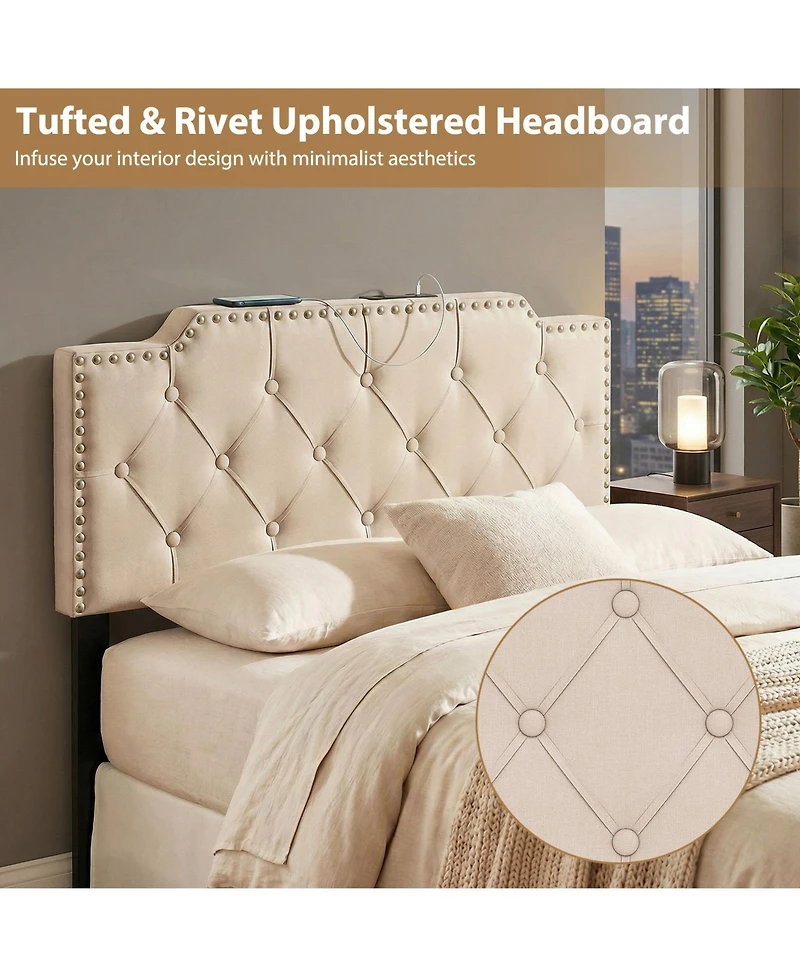 Slickblue Upholstered Bed Headboard with Rivet Accents and Tufted Soft Padded Design