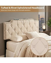 Slickblue Upholstered Bed Headboard with Rivet Accents and Tufted Soft Padded Design