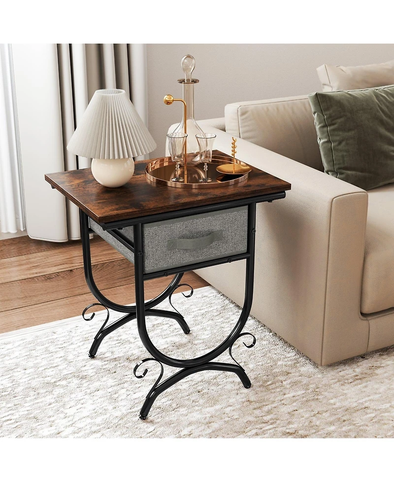 Slickblue Modern Side Table with Fabric Drawer and Metal Frame, Compact Living Room End Table
