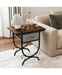 Slickblue Modern Side Table with Fabric Drawer and Metal Frame, Compact Living Room End Table