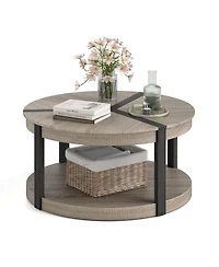 Slickblue Modern Rubber Wood Coffee Table 2-Tier Round Design with Storage Shelf